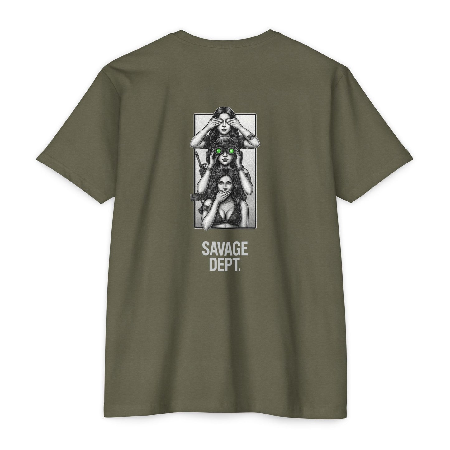 Tactical Silence Tee – See No Evil, Speak No Evil, Night Vision Cool Graphic | Savage Dept. - BACK PRINT