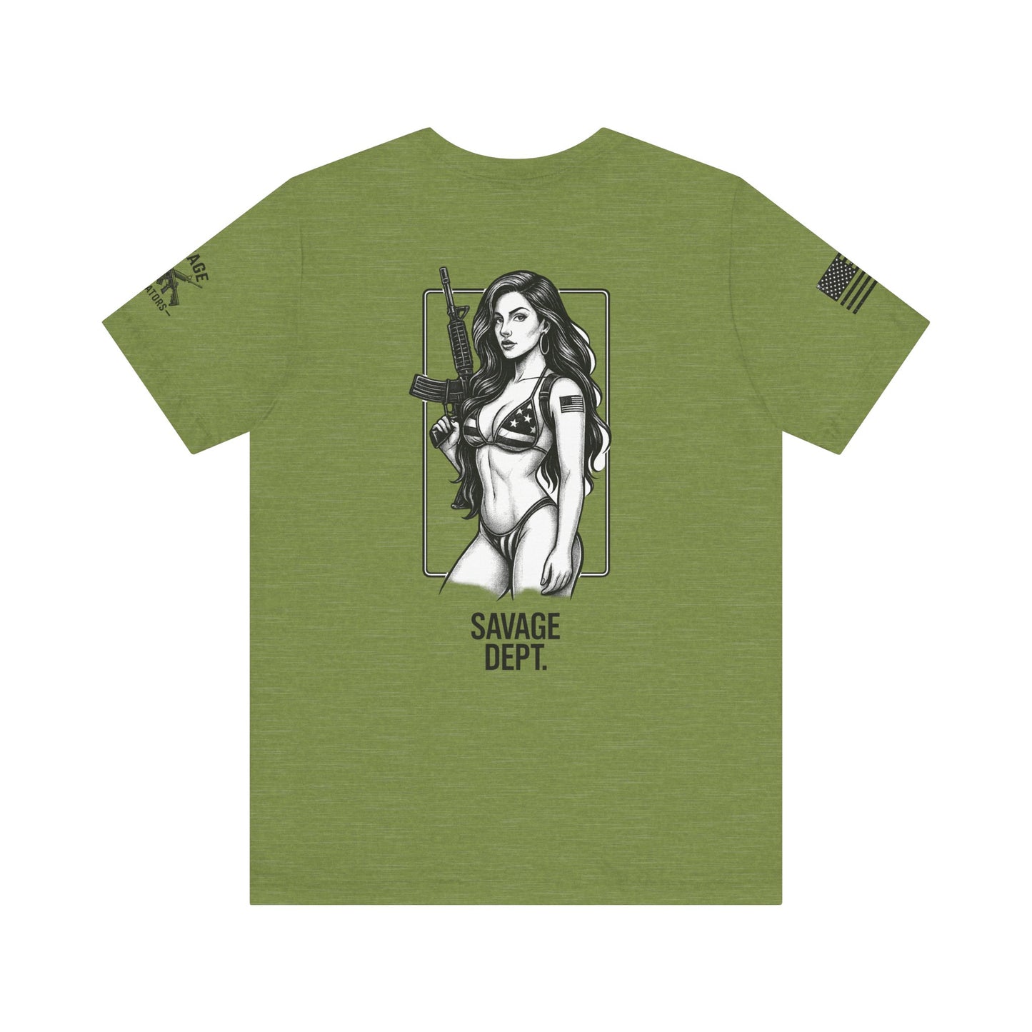 Savage Dept. Pin-Up Tee – Tactical Bikini Girl Shirt for Gun Guys, Patriots, and Alpha Rebels with Attitude