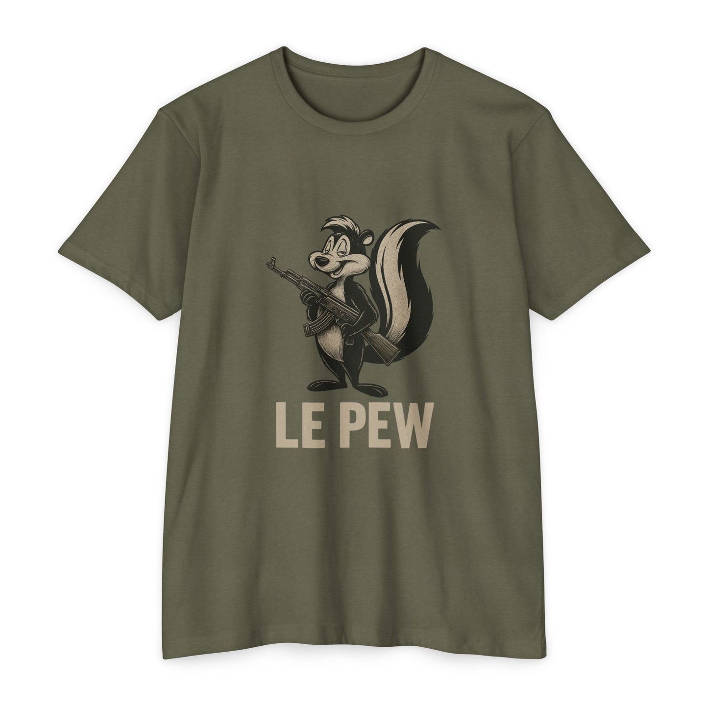 Pew Tee v2 FRONT print only | Funny AK Skunk Shirt for Gun Owners & Degenerates with Humor