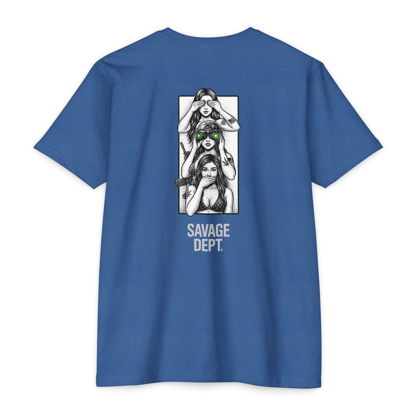 Tactical Silence Tee – See No Evil, Speak No Evil, Night Vision Cool Graphic | Savage Dept. Back Print Tee