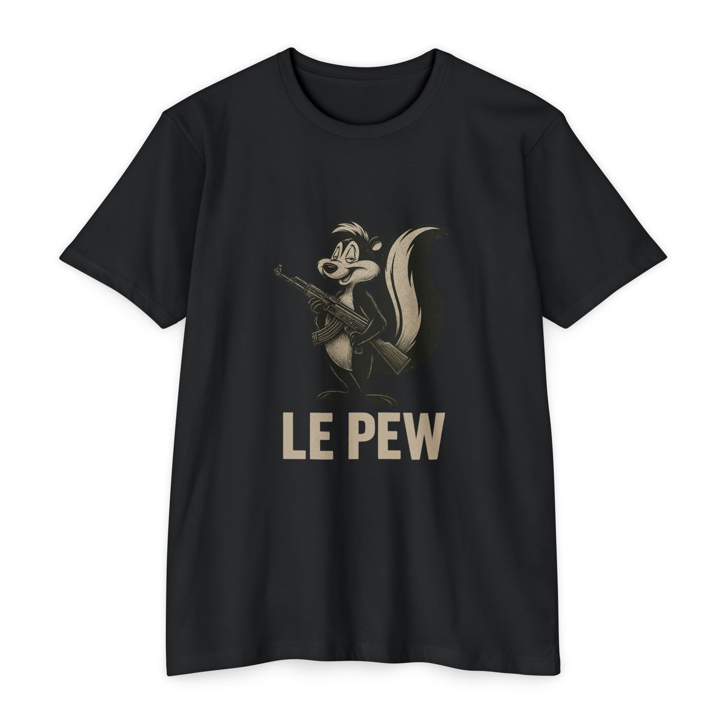 Pew Tee v2 FRONT print only | Funny AK Skunk Shirt for Gun Owners & Degenerates with Humor