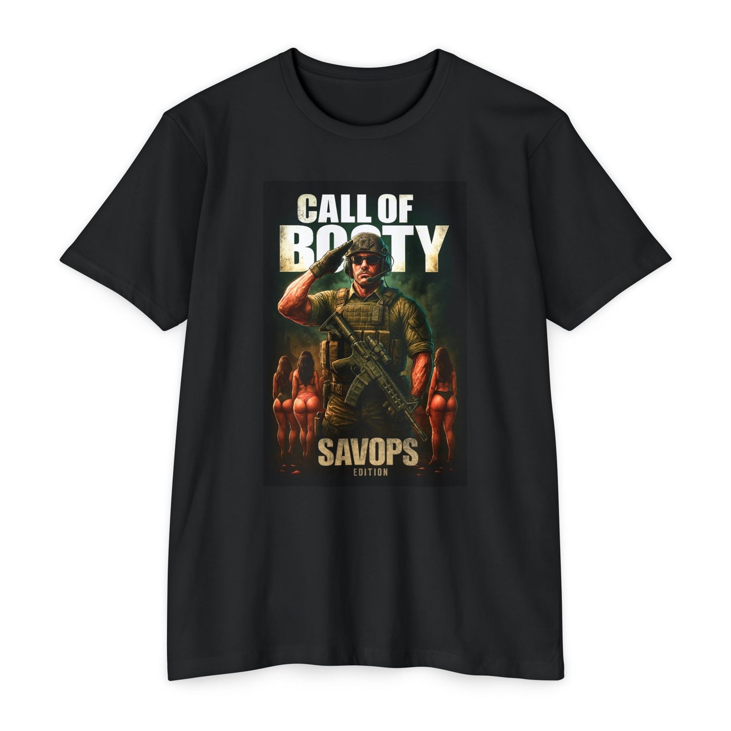 CALL OF BOOTY – SAVOPS Edition Tee - Savage Operators Tactical Tee | T-Shirt | Savage Operators Clothing | Patriotic Apparel | Military Humor | High Quality CVC Black