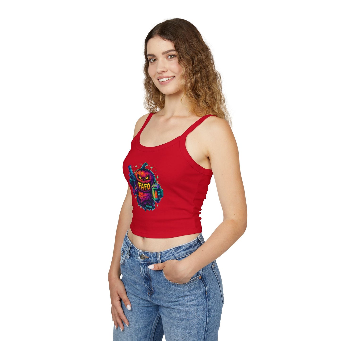FAFO Pumpkin – Savage Operators Ladies Tank | Halloween Tactical Humor - Savage Operators Tactical Tee | Tank Top | Savage Operators Clothing | Patriotic Apparel | Military Humor | High Quality Solid Red Blend