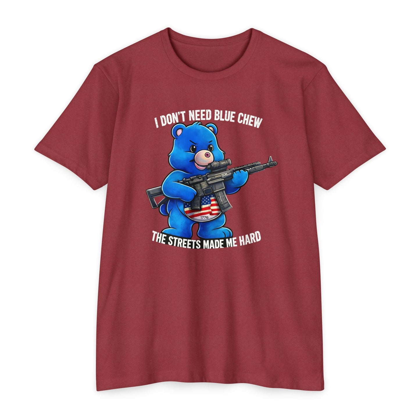 Funny Tactical Bear Shirt – “I Don’t Need Blue Chew” Gun Meme T-Shirt – Savage Operators Graphic Tee - Savage Operators Tactical Tee | T-Shirt | Savage Operators Clothing | Patriotic Apparel | Military Humor | High Quality CVC Cardinal