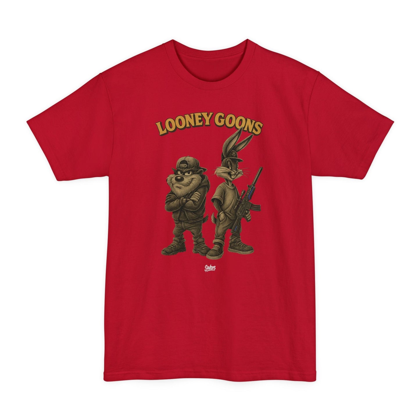 Looney Goons Graphic Tactical T-Shirt – Retro Dark Humor Tall Tee - Savage Operators Tactical Tee | T-Shirt | Savage Operators Clothing | Patriotic Apparel | Military Humor | High Quality Deep Red