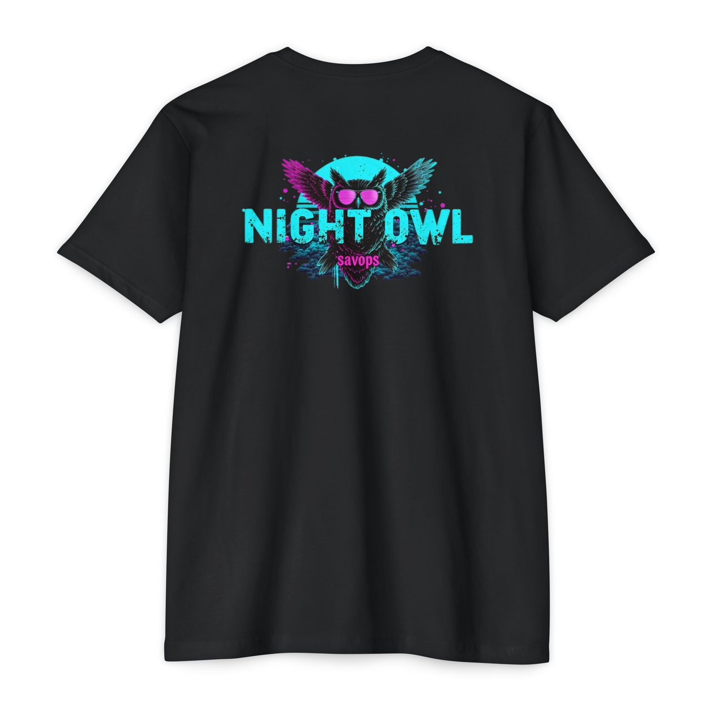 Night Owl Tactical Tee – Neon Owl Back Print | Savage Operators - Savage Operators Tactical Tee | T-Shirt | Savage Operators Clothing | Patriotic Apparel | Military Humor | High Quality CVC Black