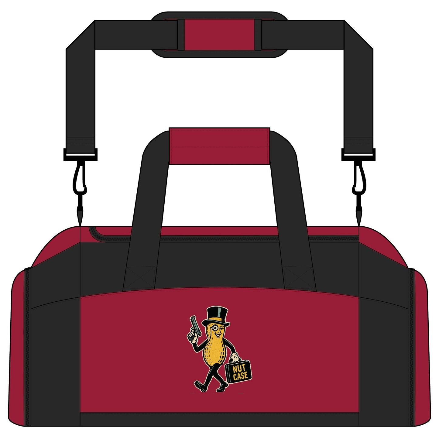 Nut Case Mascot Gym Bag — Vintage Peanut Character Sports Duffel - Savage Operators Tactical Tee | Bags | Savage Operators Clothing | Patriotic Apparel | Military Humor | High Quality Red