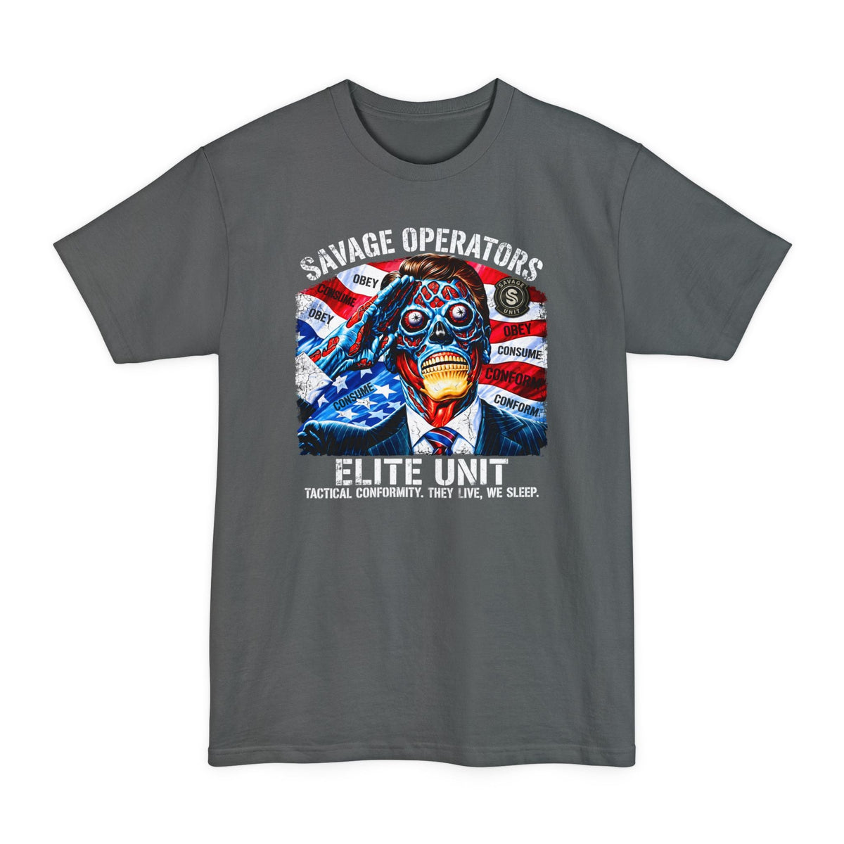 Politician Skull Shirt | Obey Consume Conform XLT Tall Tee - Savage Operators Tactical Tee | T-Shirt | Savage Operators Clothing | Patriotic Apparel | Military Humor | High Quality Navy