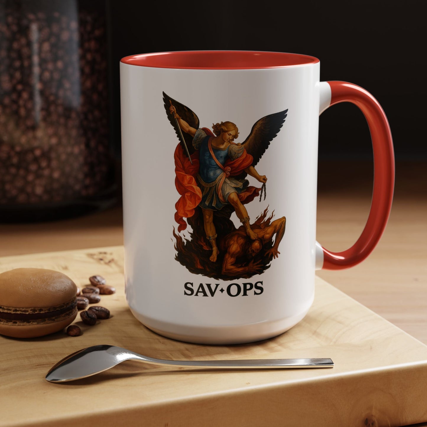 Saint Michael Archangel Coffee Mug — SAV•OPS Accent 16oz - Savage Operators Tactical Tee | Mug | Savage Operators Clothing | Patriotic Apparel | Military Humor | High Quality 15oz