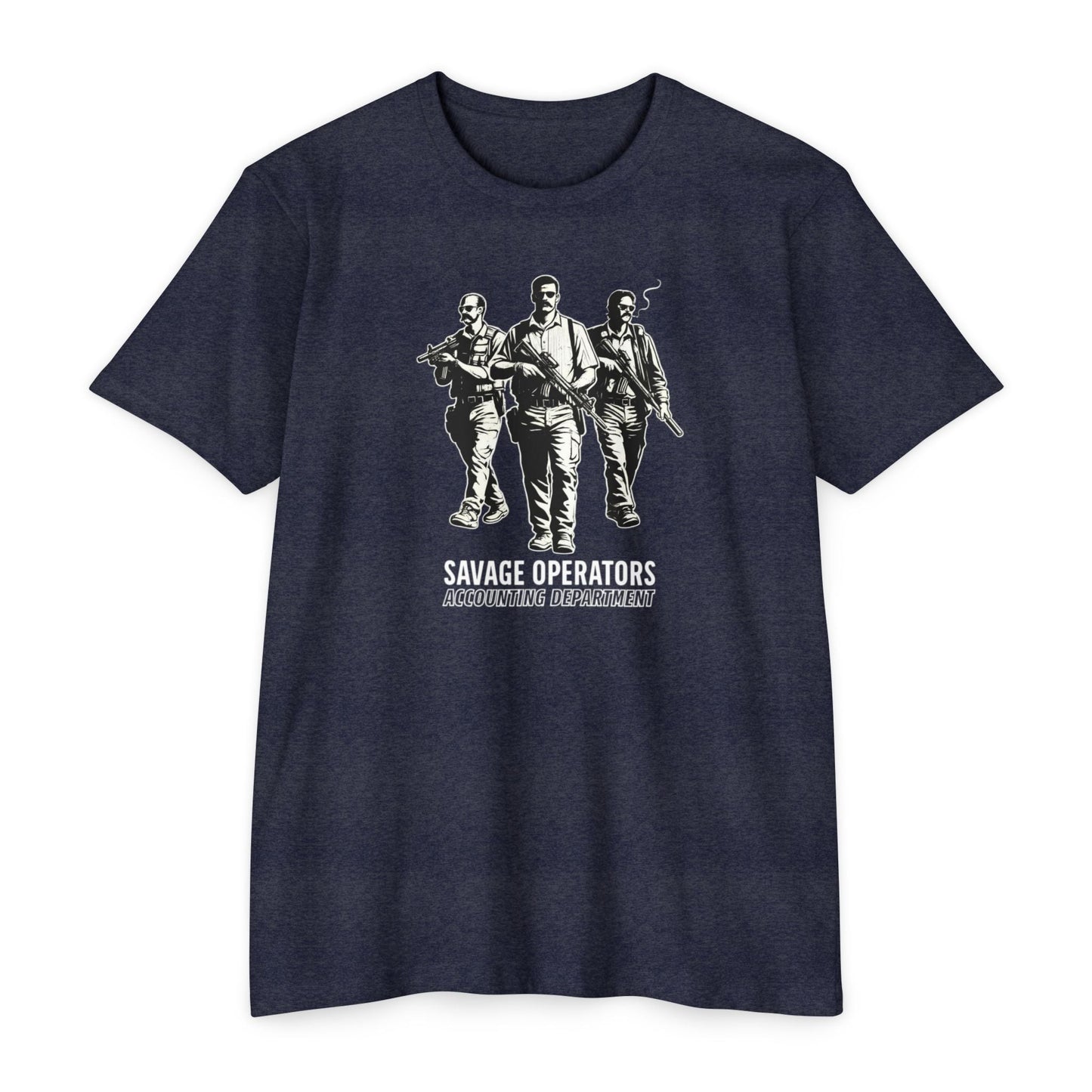 Savage Operators Accounting Department — Tactical Vintage Military Operator Graphic - Savage Operators Tactical Tee | T-Shirt | Savage Operators Clothing | Patriotic Apparel | Military Humor | High Quality CVC Midnight Navy