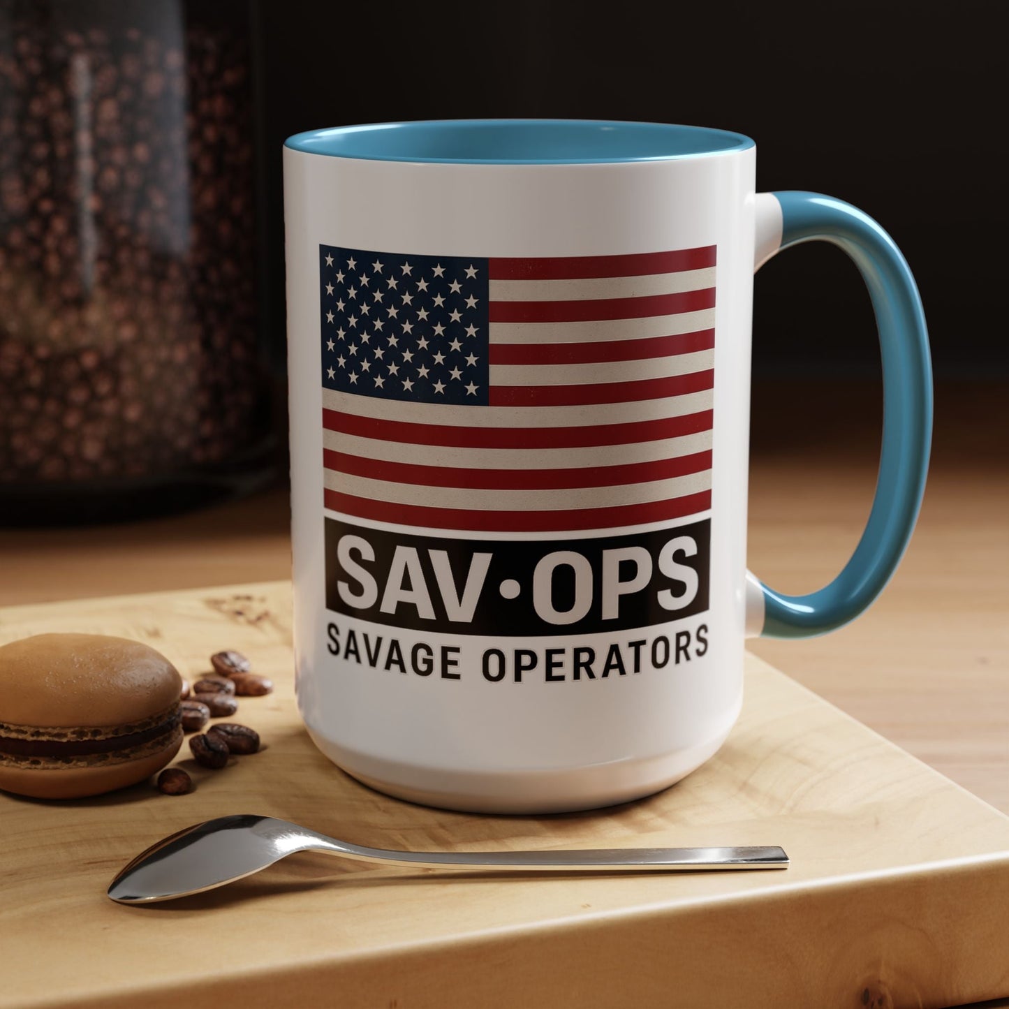 Savage Operators Coffee Mug — American Flag Accent 16oz - Savage Operators Tactical Tee | Mug | Savage Operators Clothing | Patriotic Apparel | Military Humor | High Quality 15oz