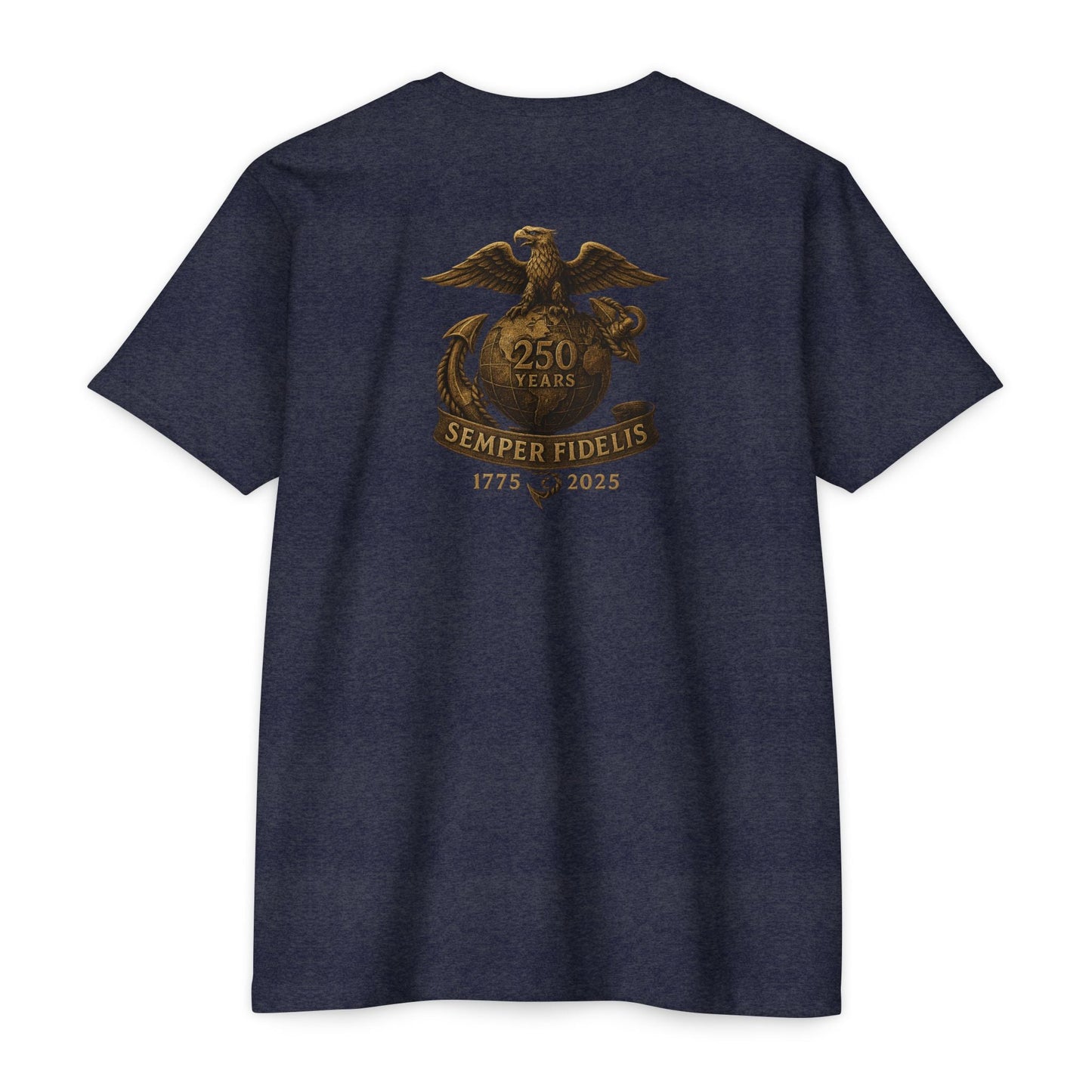 Semper Fidelis 250th USMC Anniversary T-Shirt Back Print - Savage Operators Tactical Tee | T-Shirt | Savage Operators Clothing | Patriotic Apparel | Military Humor | High Quality CVC Midnight Navy