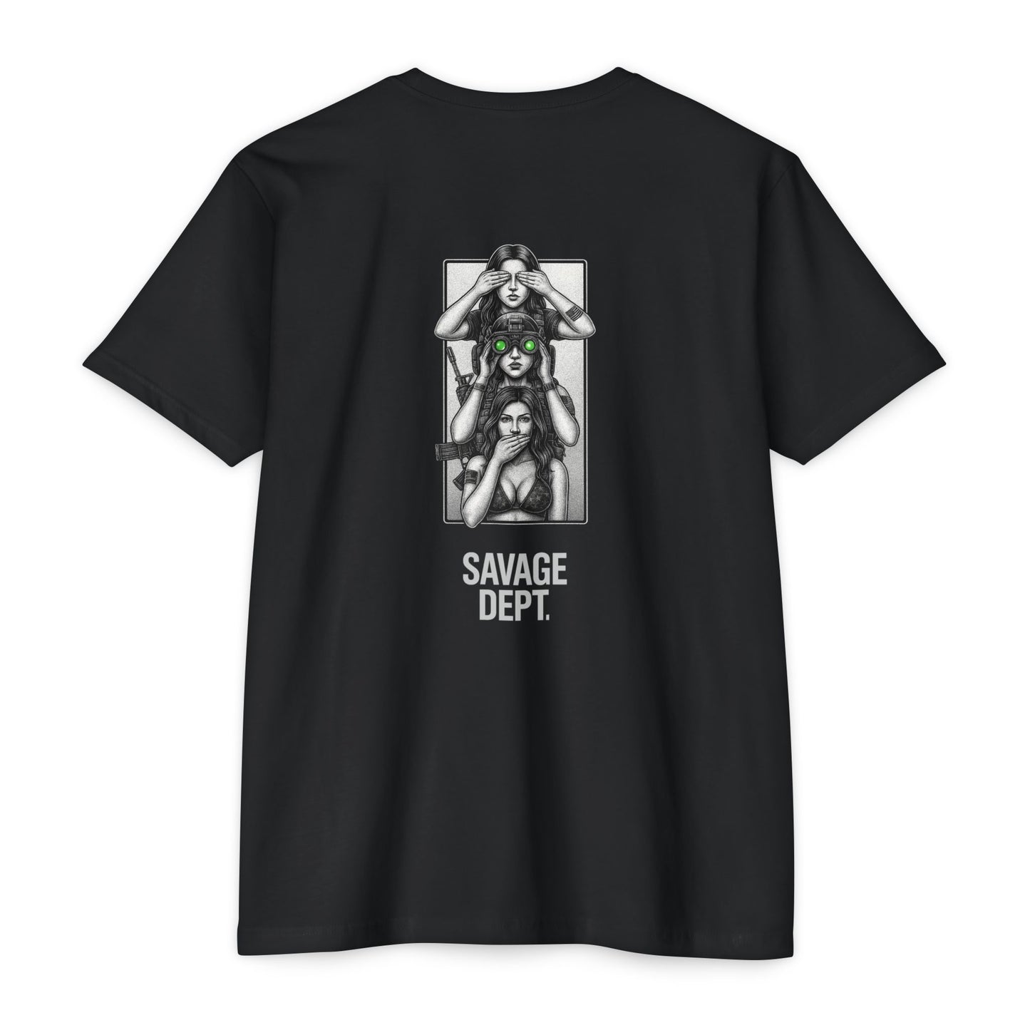 Tactical Silence Tee – See No Evil, Speak No Evil, Night Vision Cool Graphic | Savage Dept. - BACK PRINT