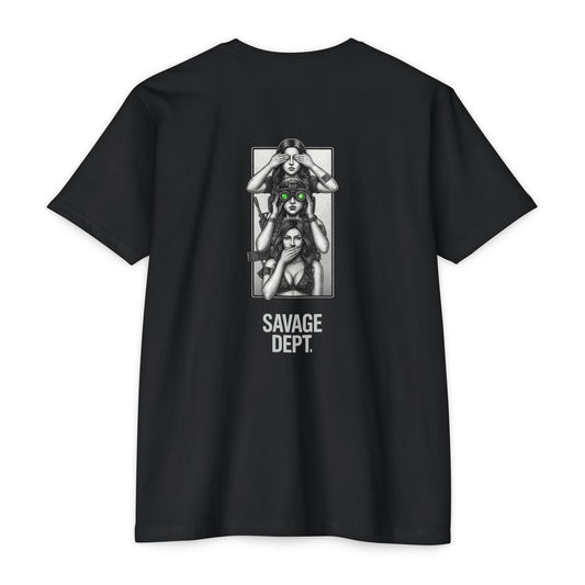 Tactical Silence Tee – See No Evil, Speak No Evil, Night Vision Cool Graphic | Savage Dept. - BACK PRINT