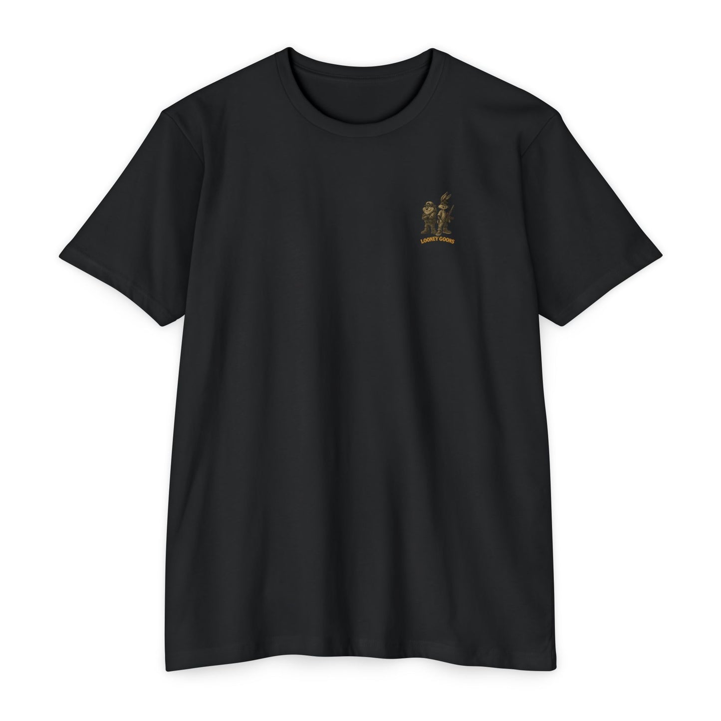 Looney Goons Back Print Parody Shirt | Streetwear Chest Logo Tee for Dark Humor Fans