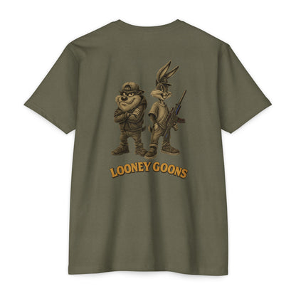Looney Goons Back Print Parody Shirt | Streetwear Chest Logo Tee for Dark Humor Fans