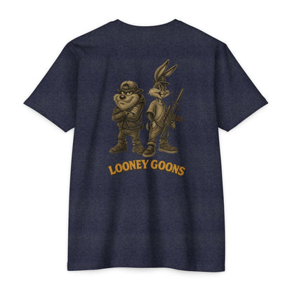 Looney Goons Back Print Parody Shirt | Streetwear Chest Logo Tee for Dark Humor Fans