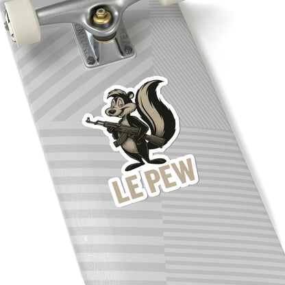 Le Pew Sticker — Retro Skunk Character with Rifle, Funny LE PEW Kiss-Cut Vinyl Sticker for Laptops & Gear