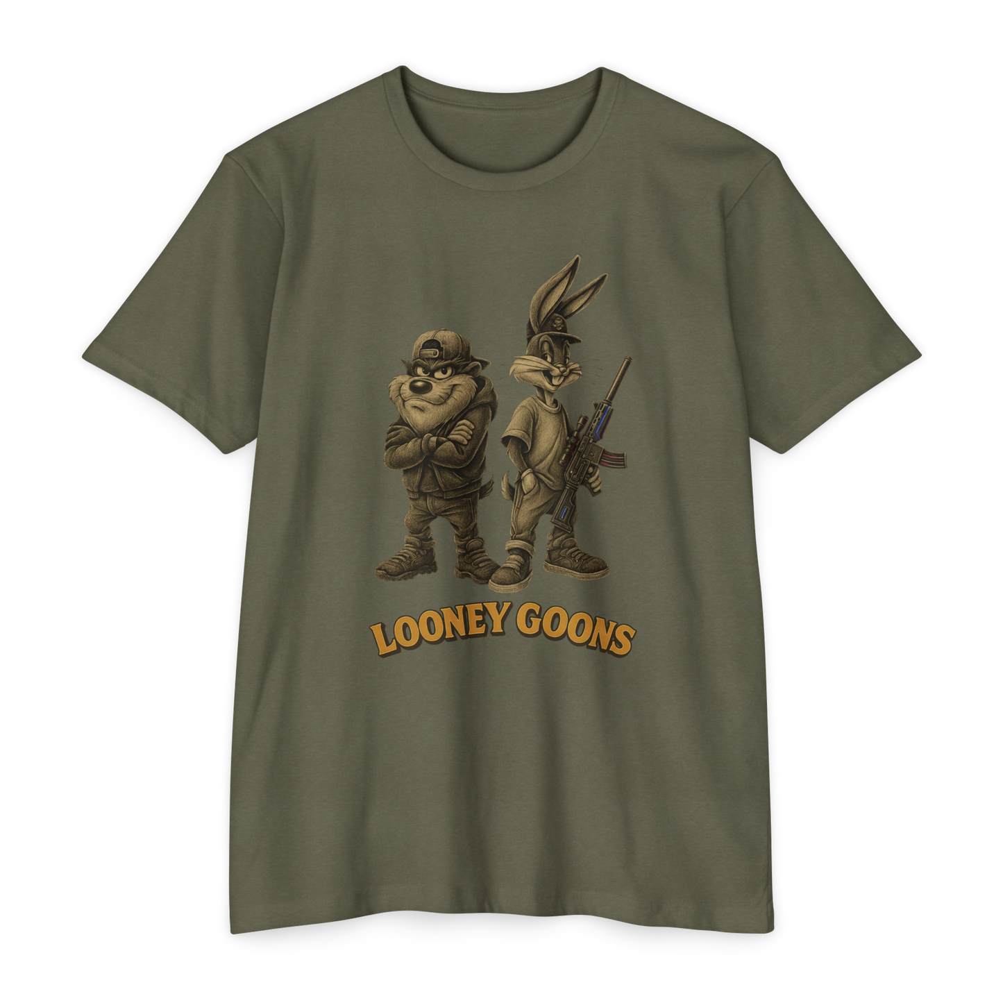 Looney Goons Parody Shirt | Dark Humor Cartoon Satire Tee for Bikers & Gun Owners