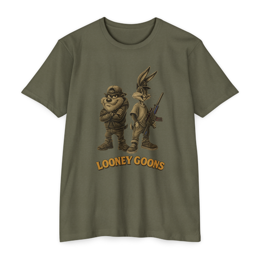 Looney Goons Parody Shirt | Dark Humor Cartoon Satire Tee for Bikers & Gun Owners