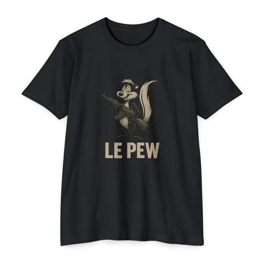 Pew Tee FRONT PRINT | Funny AK Skunk Shirt for Gun Owners & Degenerates with Humor