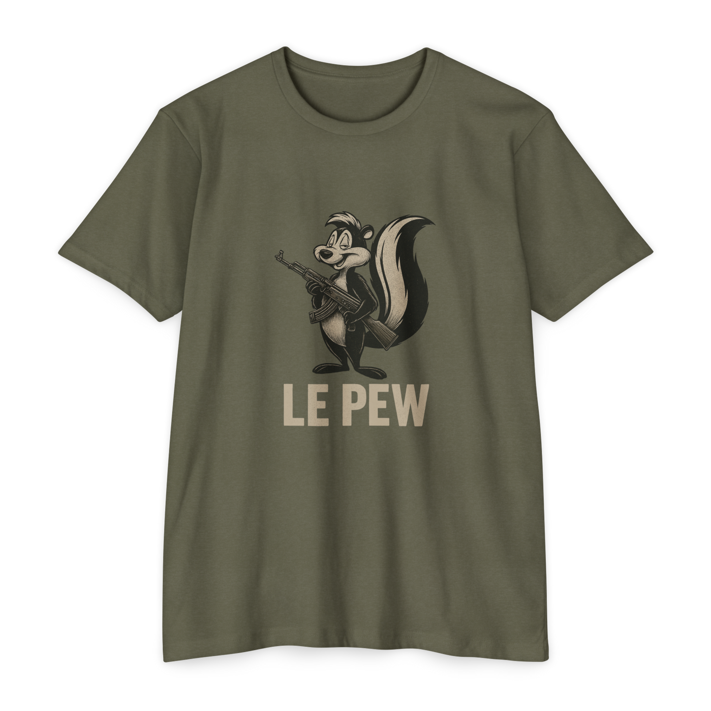 Pew Tee FRONT PRINT | Funny AK Skunk Shirt for Gun Owners & Degenerates with Humor