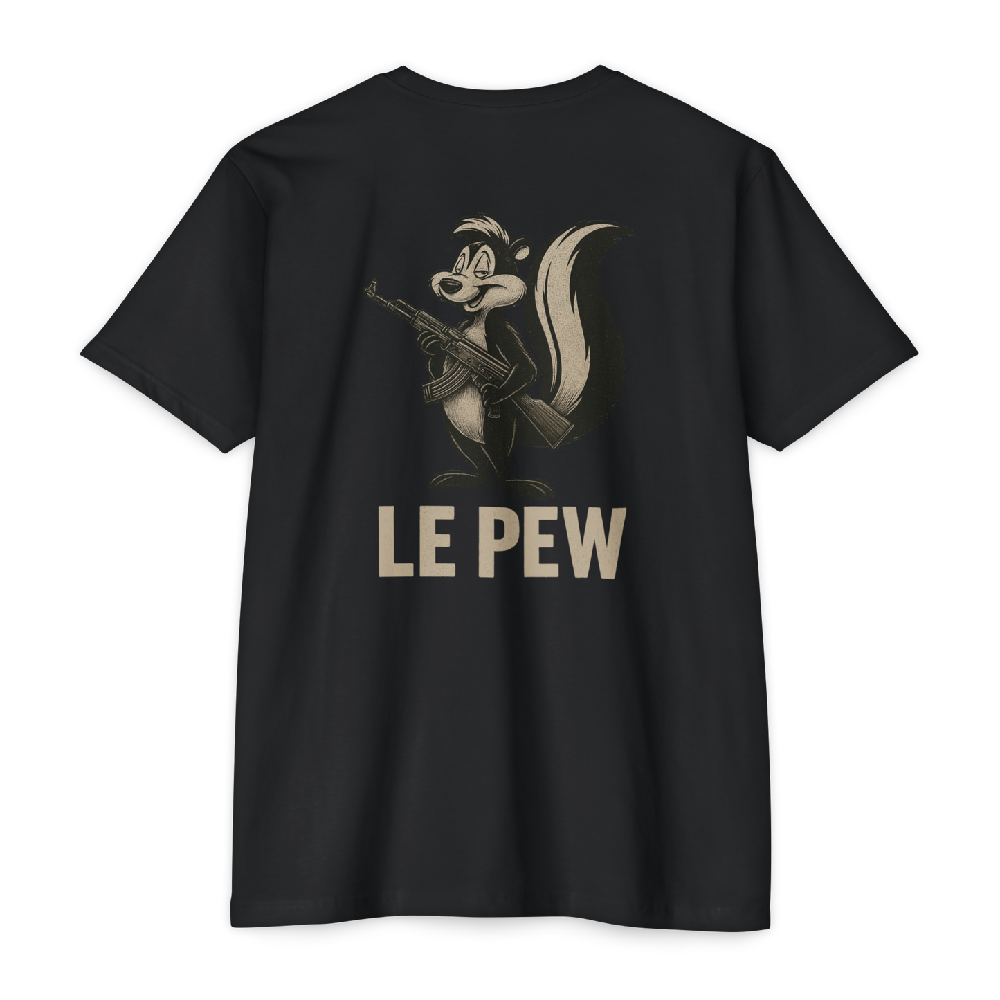 Le Pew Tee | Funny AK Skunk Shirt for Gun Owners & Degenerates with Dark Humor - BACK PRINT