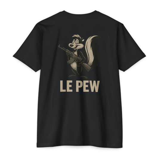Le Pew Tee | Funny AK Skunk Shirt for Gun Owners & Degenerates with Dark Humor - BACK PRINT