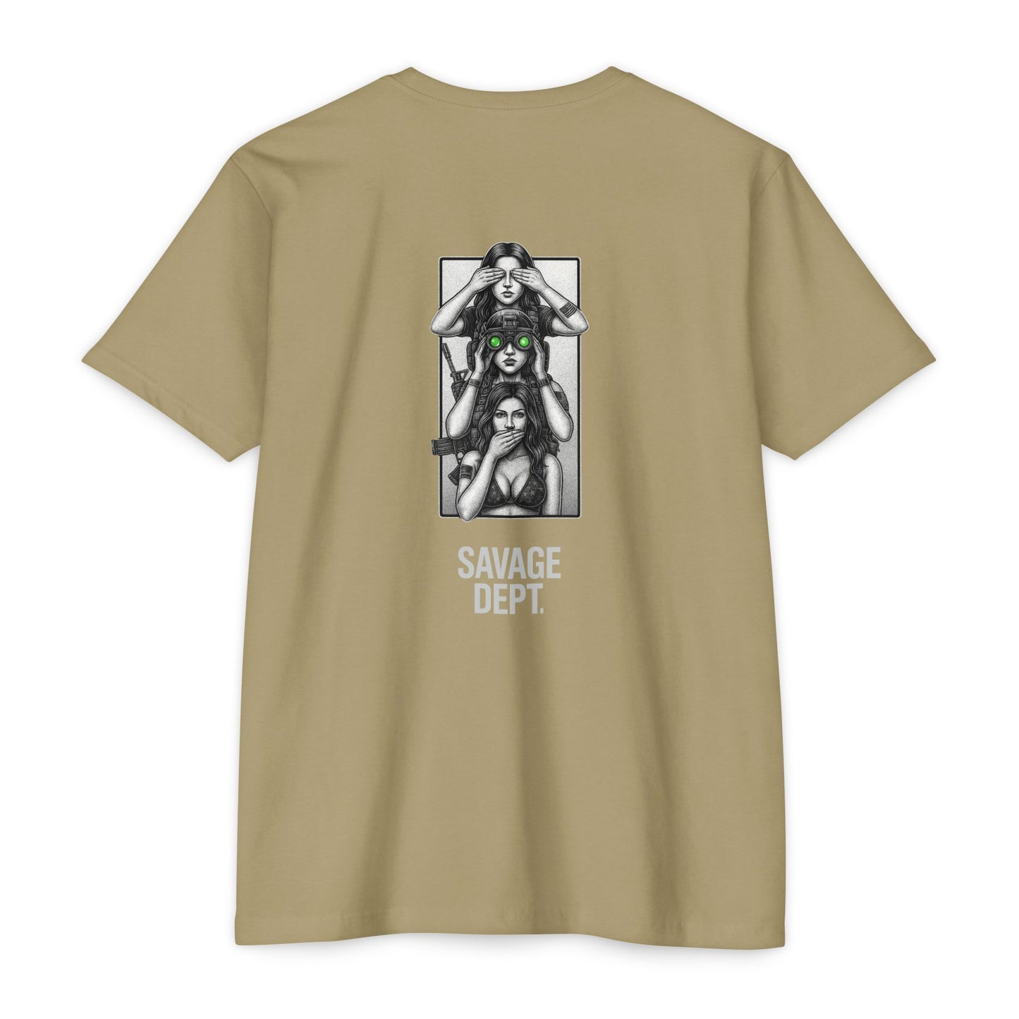 Tactical Silence Tee – See No Evil, Speak No Evil, Night Vision Cool Graphic | Savage Dept. - BACK PRINT