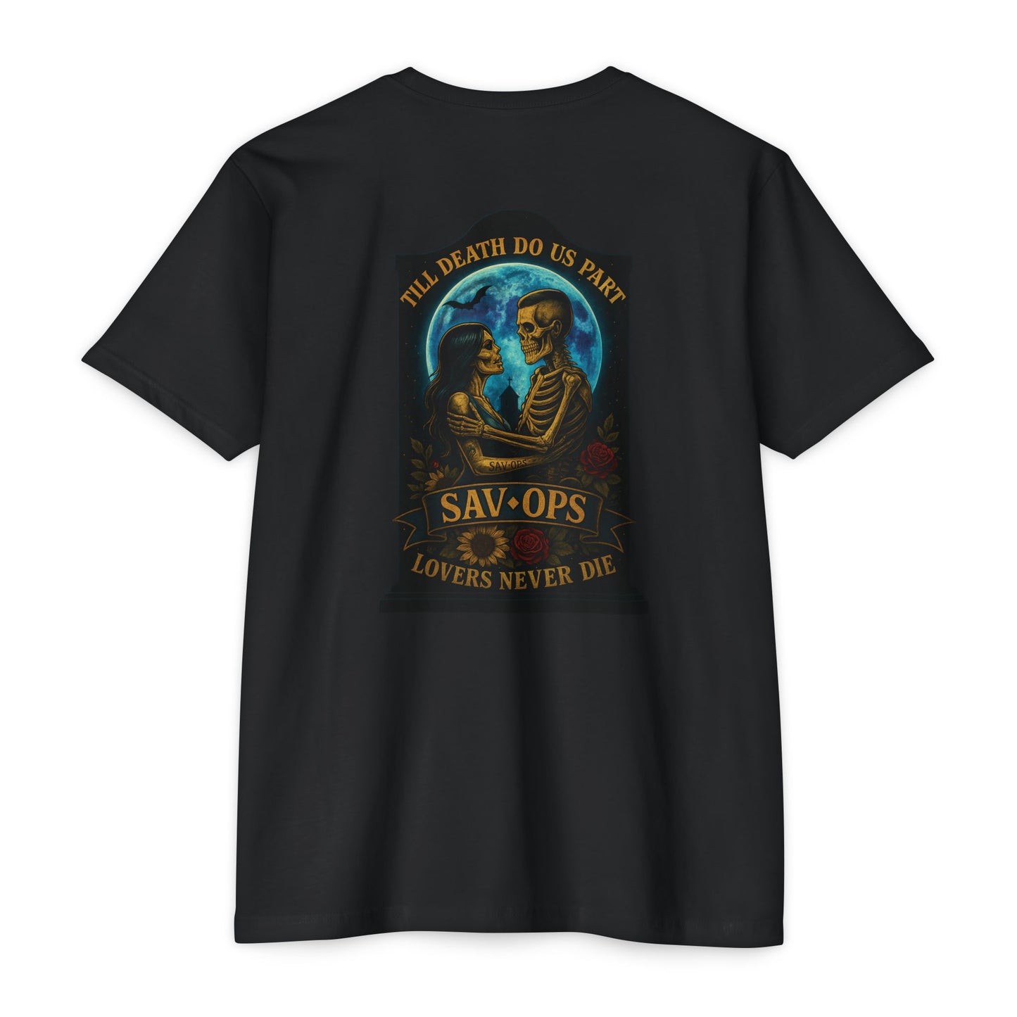 Till Death Do Us Part Back Print T-Shirt – Lovers Never Die Skull Graphic | Savage Operators