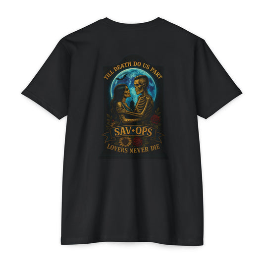 Till Death Do Us Part Back Print T-Shirt – Lovers Never Die Skull Graphic | Savage Operators