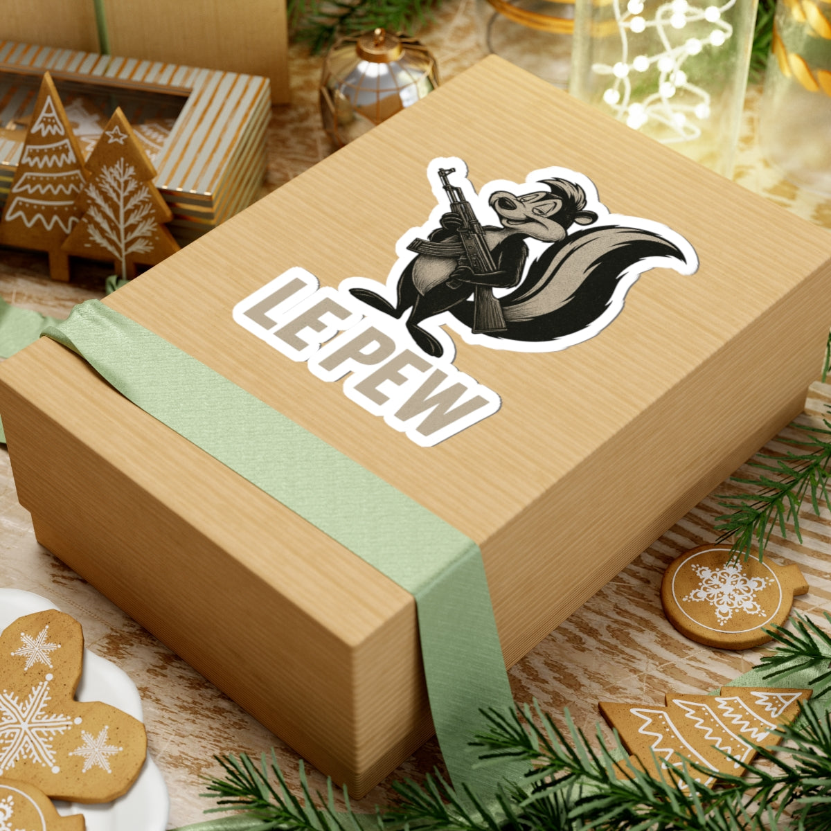 Le Pew Sticker — Retro Skunk Character with Rifle, Funny LE PEW Kiss-Cut Vinyl Sticker for Laptops & Gear