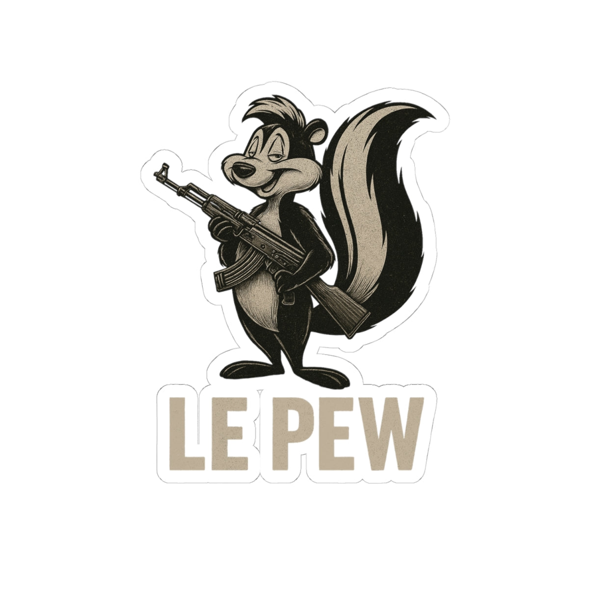 Le Pew Sticker — Retro Skunk Character with Rifle, Funny LE PEW Kiss-Cut Vinyl Sticker for Laptops & Gear