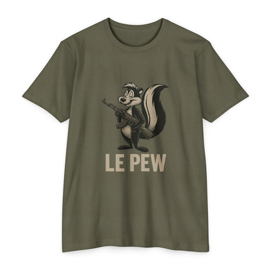 Pew Tee v2 FRONT print only | Funny AK Skunk Shirt for Gun Owners & Degenerates with Humor