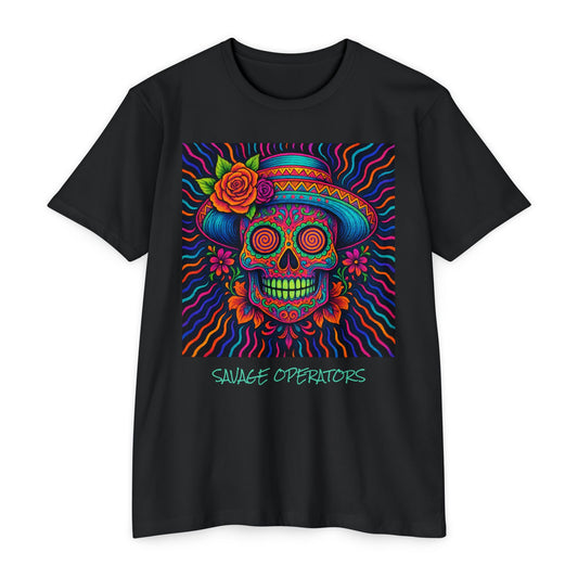 Trippy Sugar Skull Neon Day of the Dead Shirt – FRONT PRINT