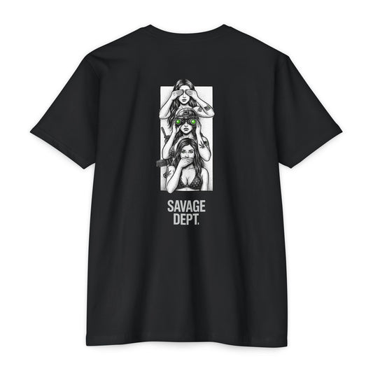Tactical Silence Tee – See No Evil, Speak No Evil, Night Vision Cool Graphic | Savage Dept. Back Print Tee