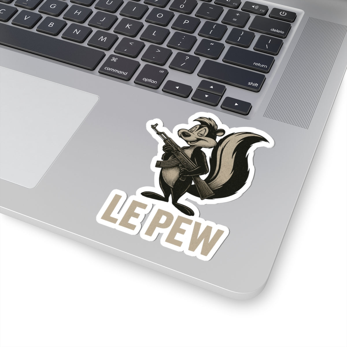 Le Pew Sticker — Retro Skunk Character with Rifle, Funny LE PEW Kiss-Cut Vinyl Sticker for Laptops & Gear