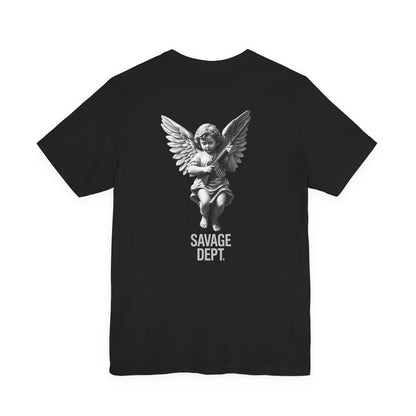 Heavenly Firepower Tee Angel With Rifle Shirt, Tactical Streetwear for Fallen Saints & Operators