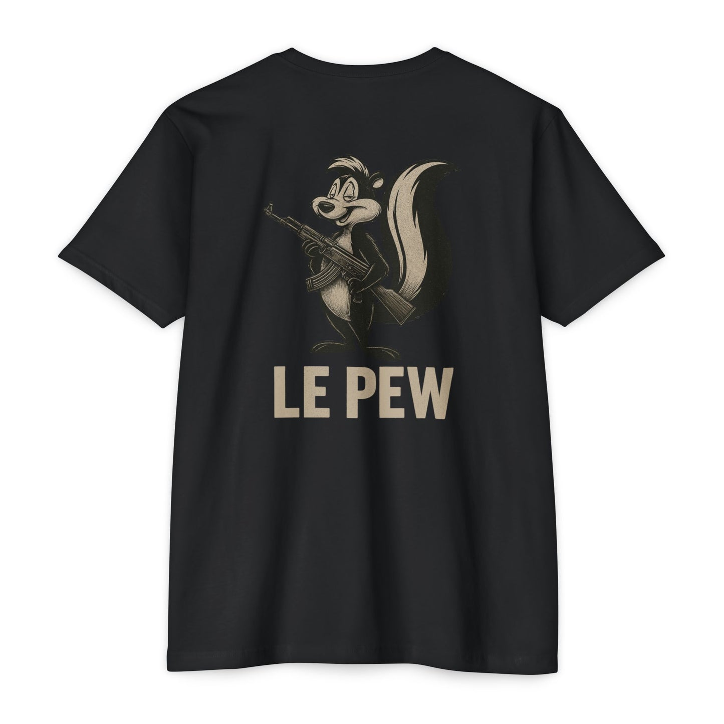 Le Pew Tee | Funny AK Skunk Shirt for Gun Owners & Degenerates with Dark Humor - BACK PRINT