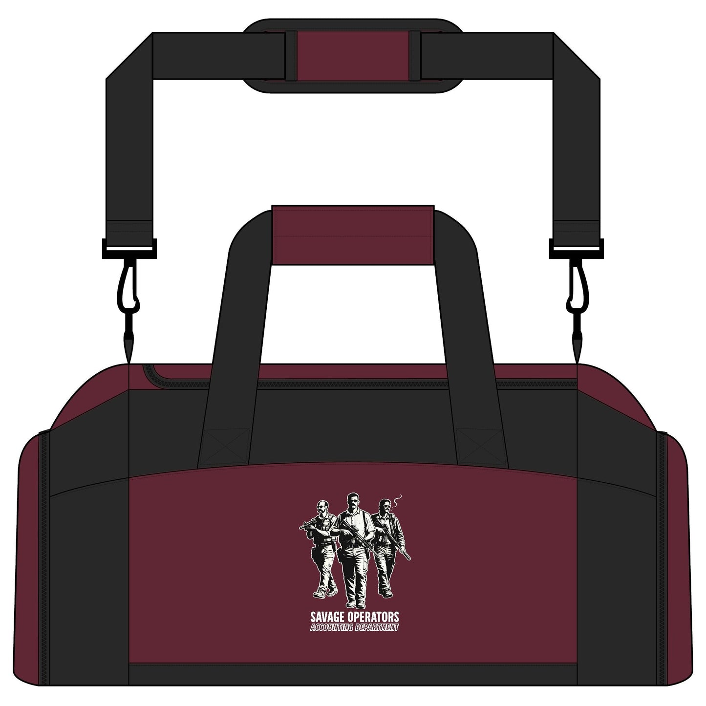 Accounting Department Tactical Gym Bag — Military Silhouette Duffle for Gym and Range - Savage Operators Tactical Tee | Bags | Savage Operators Clothing | Patriotic Apparel | Military Humor | High Quality Maroon