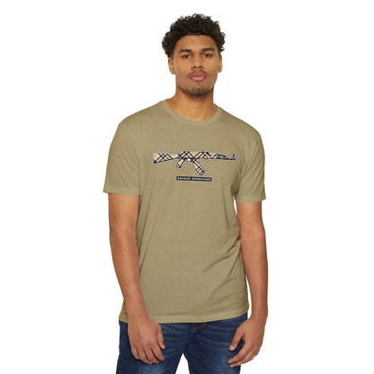 AK - 47 Camo Rifle Graphic T-Shirt — Savage Operator Tactical Tee - Savage Operators Tactical Tee | T-Shirt | Savage Operators Clothing | Patriotic Apparel | Military Humor | High Quality CVC Midnight Navy