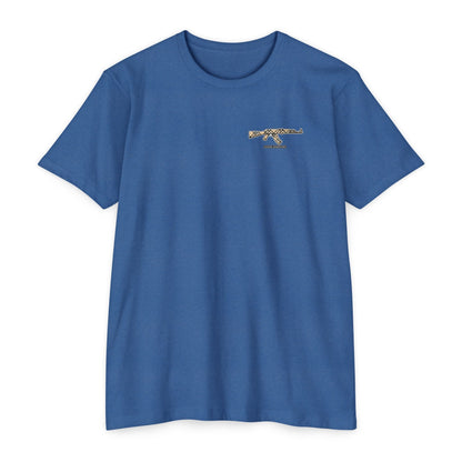 AK - 47 Plaid 2a Graphic T-Shirt — Savage Operator Backprint - Savage Operators Tactical Tee | T-Shirt | Savage Operators Clothing | Patriotic Apparel | Military Humor | High Quality Heather Cool Blue