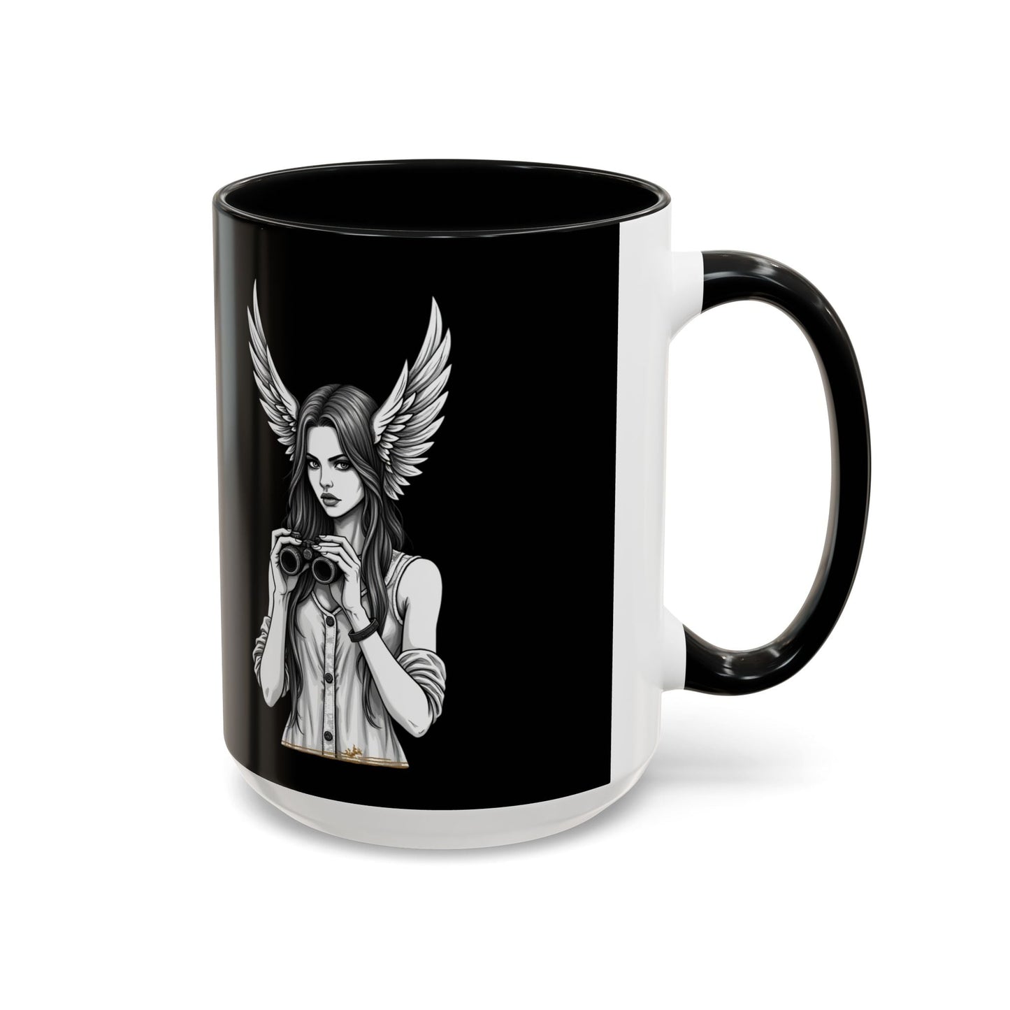 Angel binoculars Coffee Mug — Gothic Winged Woman Accent Mug 16oz - Savage Operators Tactical Tee | Mug | Savage Operators Clothing | Patriotic Apparel | Military Humor | High Quality 15oz
