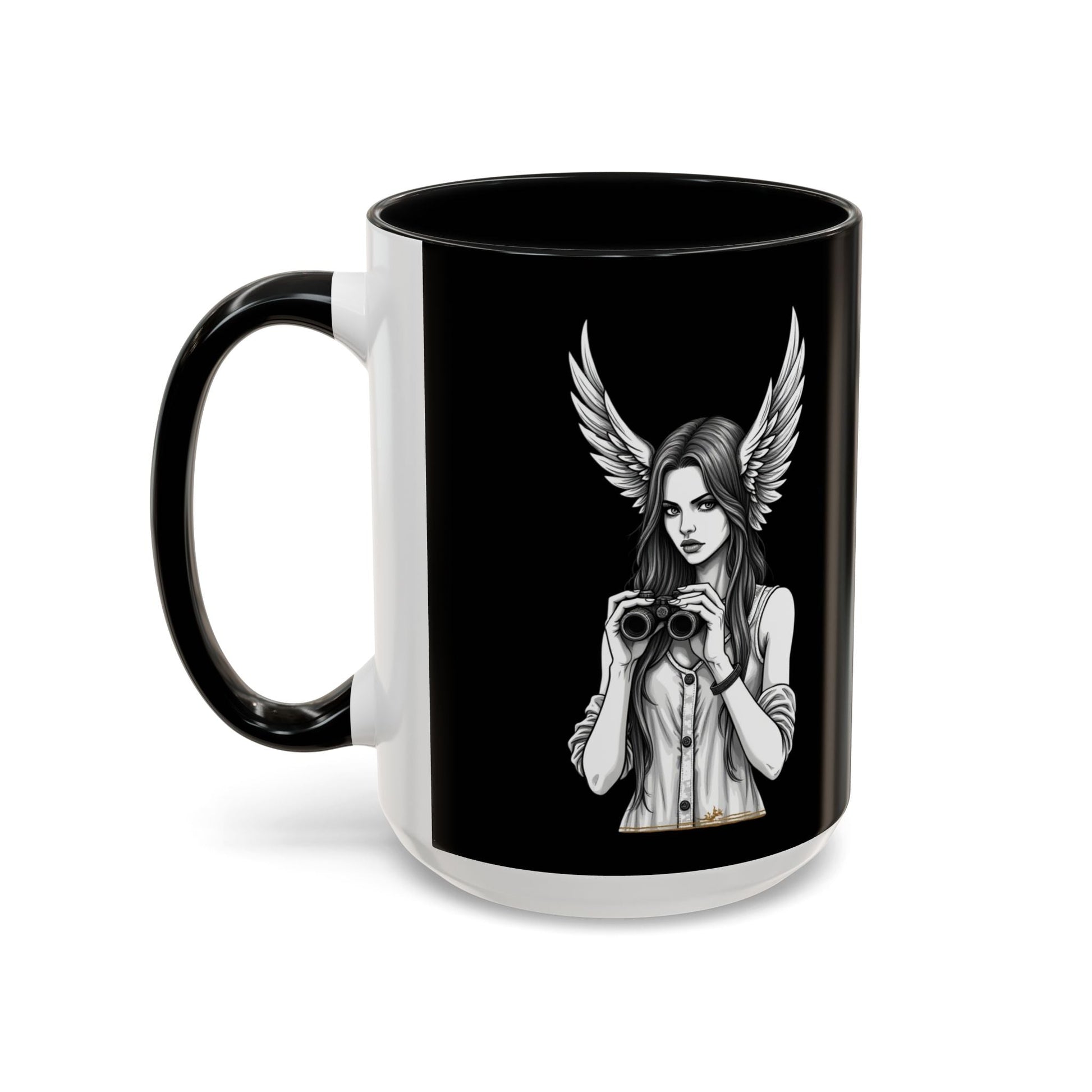 Angel binoculars Coffee Mug — Gothic Winged Woman Accent Mug 16oz - Savage Operators Tactical Tee | Mug | Savage Operators Clothing | Patriotic Apparel | Military Humor | High Quality 15oz