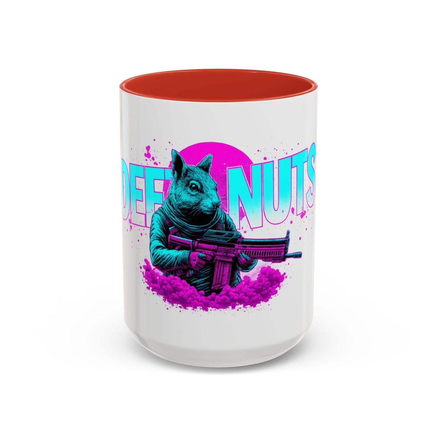 Coffee Nuts deez nuts Accent Mug — Retro Neon Squirrel with Rifle Coffee Mug 16oz - Savage Operators Tactical Tee | Mug | Savage Operators Clothing | Patriotic Apparel | Military Humor | High Quality 15oz