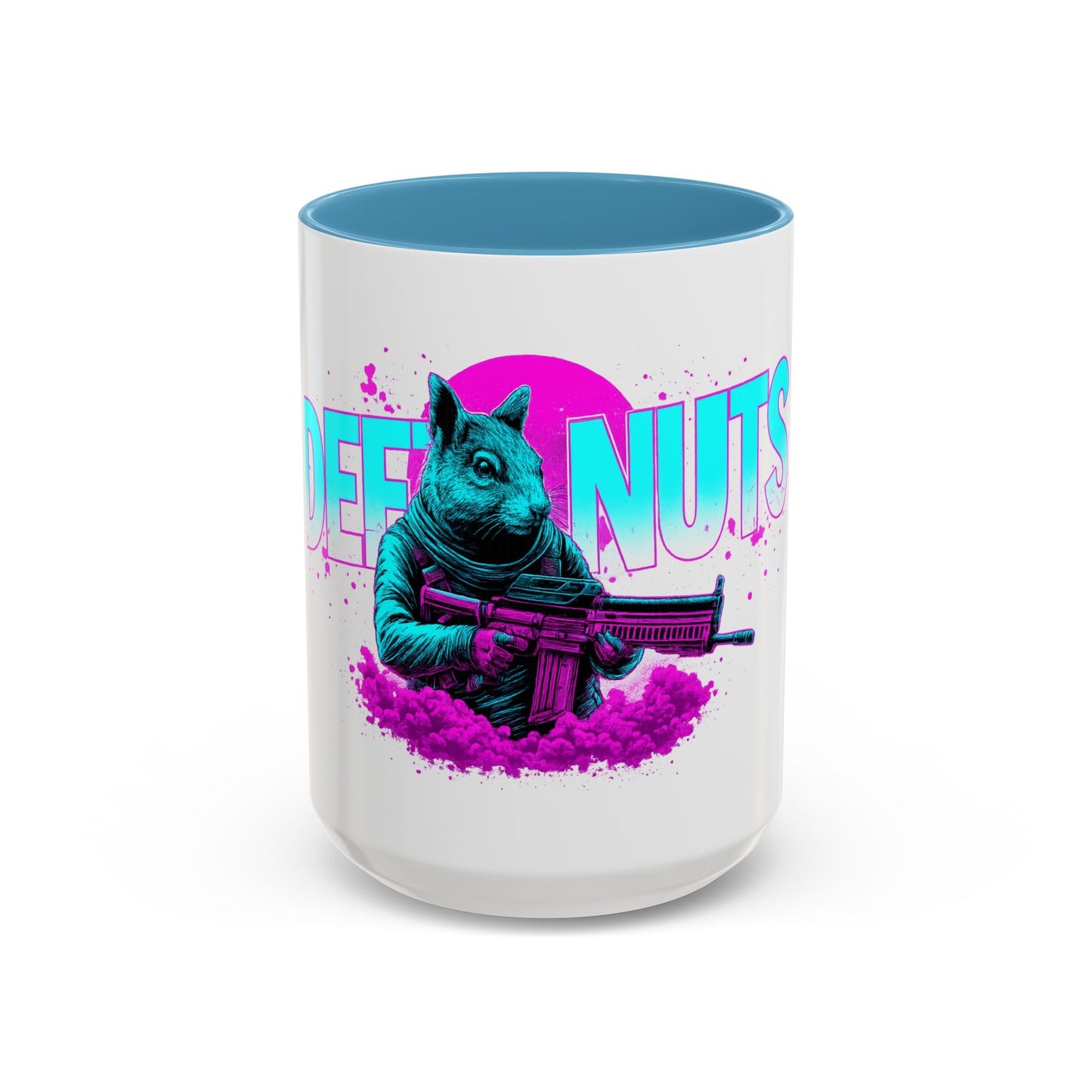 Coffee Nuts deez nuts Accent Mug — Retro Neon Squirrel with Rifle Coffee Mug 16oz - Savage Operators Tactical Tee | Mug | Savage Operators Clothing | Patriotic Apparel | Military Humor | High Quality 15oz
