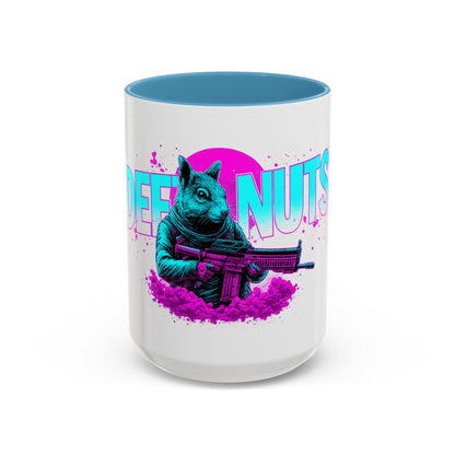 Coffee Nuts deez nuts Accent Mug — Retro Neon Squirrel with Rifle Coffee Mug 16oz - Savage Operators Tactical Tee | Mug | Savage Operators Clothing | Patriotic Apparel | Military Humor | High Quality 15oz
