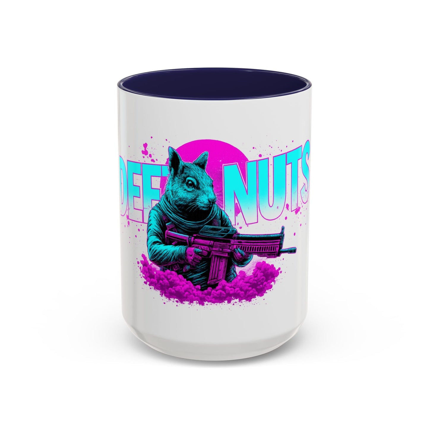 Coffee Nuts deez nuts Accent Mug — Retro Neon Squirrel with Rifle Coffee Mug 16oz - Savage Operators Tactical Tee | Mug | Savage Operators Clothing | Patriotic Apparel | Military Humor | High Quality 15oz