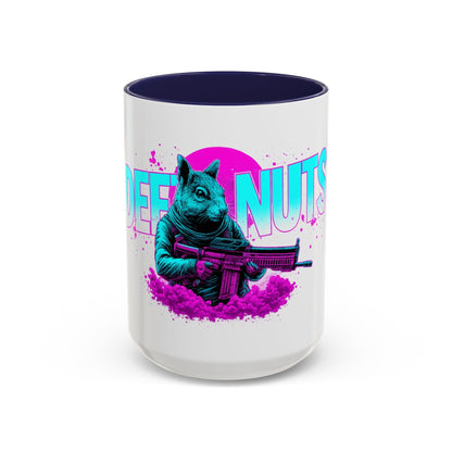 Coffee Nuts deez nuts Accent Mug — Retro Neon Squirrel with Rifle Coffee Mug 16oz - Savage Operators Tactical Tee | Mug | Savage Operators Clothing | Patriotic Apparel | Military Humor | High Quality 15oz