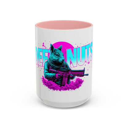Coffee Nuts deez nuts Accent Mug — Retro Neon Squirrel with Rifle Coffee Mug 16oz - Savage Operators Tactical Tee | Mug | Savage Operators Clothing | Patriotic Apparel | Military Humor | High Quality 15oz